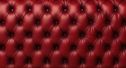 Fototapeta premium Intricate texture of deep red capitone leather with diamond tufted buttons in vintage Chesterfield style