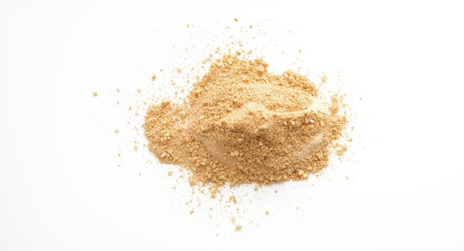 Loose pile of sand against bright white textured background with copy space