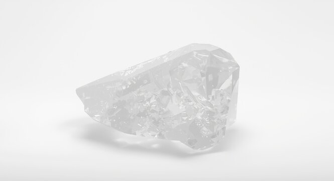 Pure polycrystalline silicon crystal displayed on smooth white backdrop