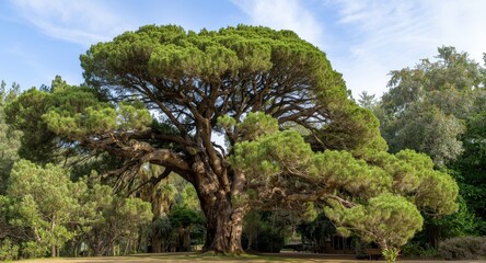 Fototapeta premium Full view of Araucaria heterophylla conifer tree outdoors