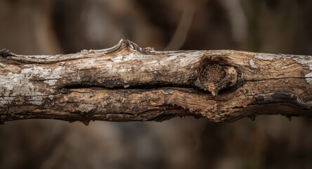 Fototapeta premium Rough aged woody branch closeup showing natural decay and texture