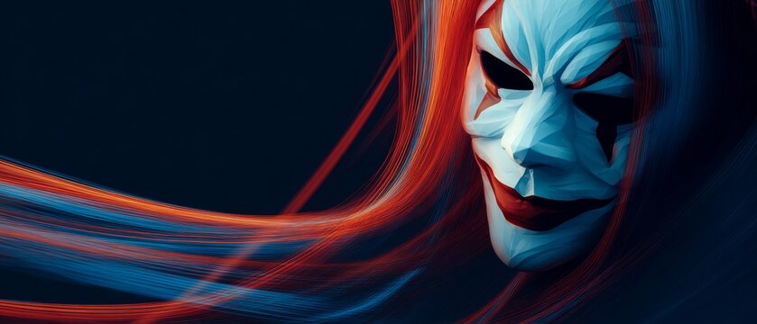 Colorful clown craft: a festive top view celebrating april fools' mischief. Digital communication. Whimsical paper clown face on a bold colorful background for april fools.