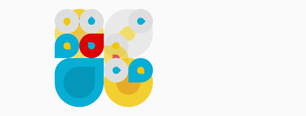 Fototapeta premium Abstract circles, red, blue, yellow hues. Overlapping shapes create playful composition. Minimalist design, clean aesthetic.