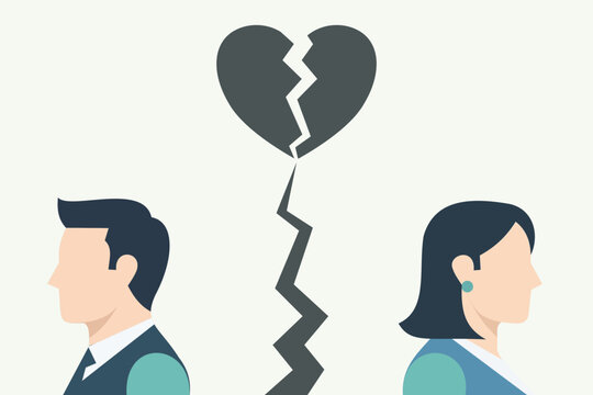 Couple With Broken Heart Facing Away Representing Relationship Breakup Separation And Emotional Conflict