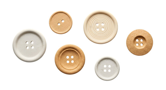 Collection of wooden sewing buttons isolated on transparent background