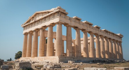 Fototapeta premium Greek temple from antiquity with classic column structures and pediment details