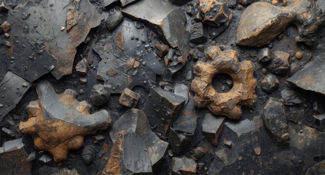 intense abstract artwork with a variety of shapes and complex surface textures