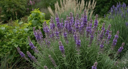 Obraz premium Purple Sage Blooming Vigorously with Thick Green Foliage in Outdoor Garden