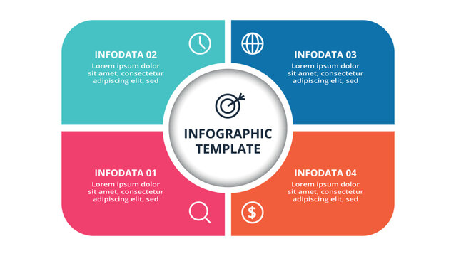 Essential infographic with 4 steps, options, parts or processes. Business data visualization.