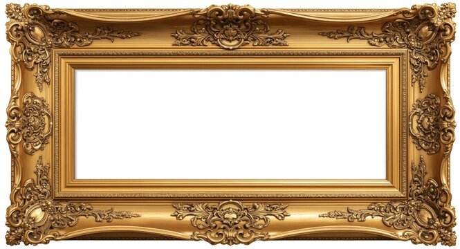 Ornate gold picture frame showcasing elaborate oval and rectangular designs