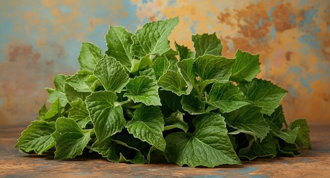 Fresh Ivy Gourd fruit bunch in front of a colorful textured background