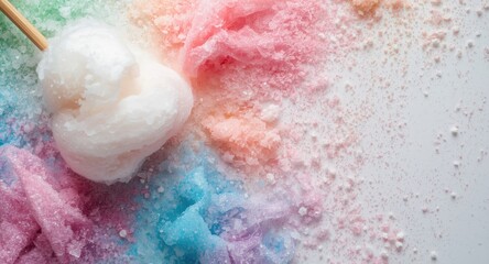 Fototapeta premium Handmade cotton candy creation with colorful sugar and delicate pulling