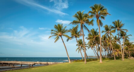 Fototapeta premium Refreshing palm trees on a breezy coastal strip