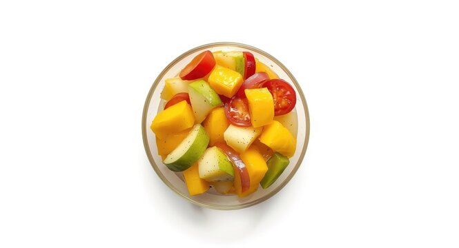 Mixed tropical fruit Rujak salad from Indonesia shown on white background
