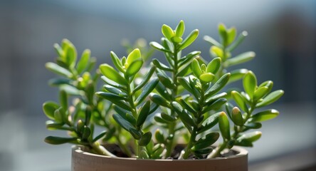 Fototapeta premium Bright summer day capturing jade plant with lush leaves actively propagating