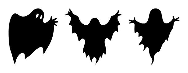 Ghost spooky silhouette set with simple line art design featuring sketches, drawings, vector graphics with minimalist and simple illustrations © MdRonok