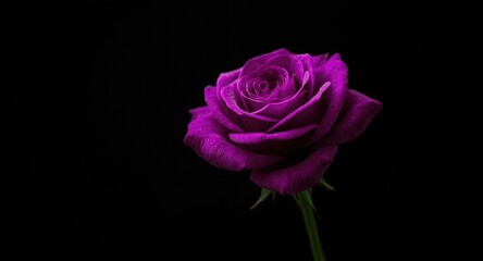 Fototapeta premium Lavish purple rose greeting card with a deep black backdrop and a standout bloom