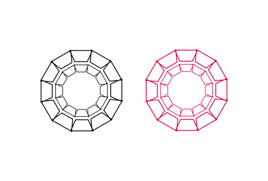 Pair Of Pink And Black Geometric Radial Ring Wireframe Designs Minimal Abstract Circles