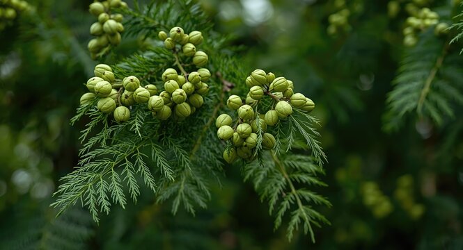 Natural background of fresh deodar tree leaf clusters