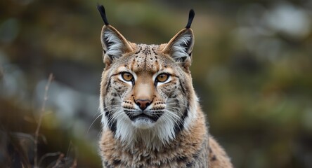 Fototapeta premium Lynx with piercing eyes in wild mountain area