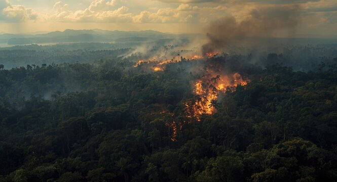 Impact on global environment from unauthorized deforestation and burning in rainforest