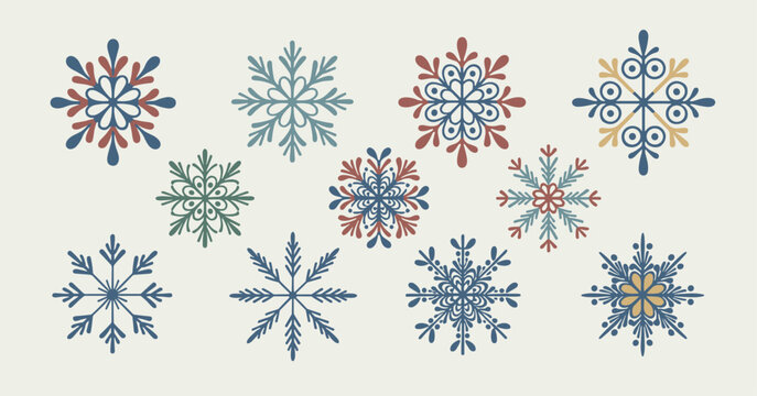 Decorative Snowflakes in Folk Art Style winter cold