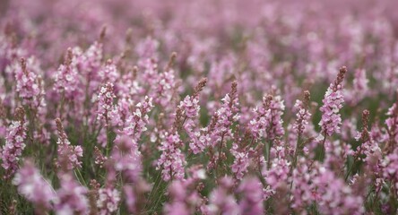 Obraz premium Pasture filled with pink and white blooms featuring violet and purple shades and a delicately blurred background