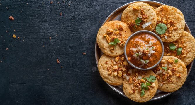 Hot misal pav snack plate with tangy chutney and crisp onion topping