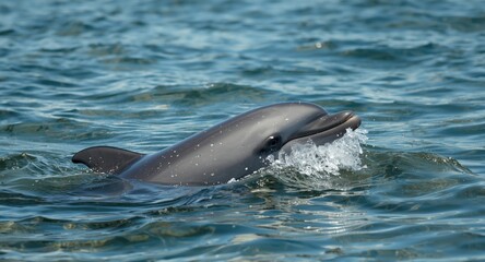 Fototapeta premium Bright dolphin showing playful moves in shallow sea waters