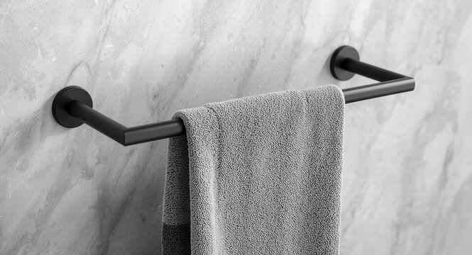 Sleek stainless steel towel rack in matte black for modern bathroom interiors