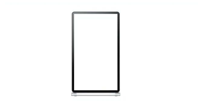 Front view of a vertical blank touchscreen display board isolated on a white backdrop