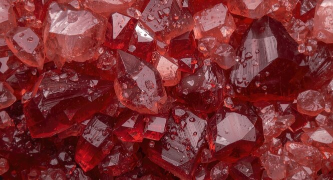 Red spinel rough crystals emphasizing facet patterns for mineralogical visuals