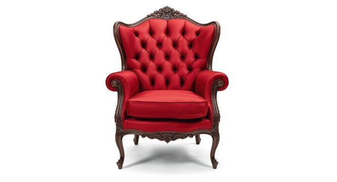 Isolated luxurious vintage red armchair with classic design on white background