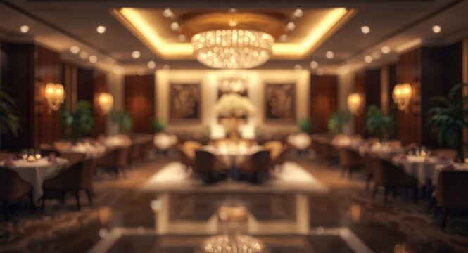 Soft blurred cinematic lighting in luxury hotel reception suitable for background design