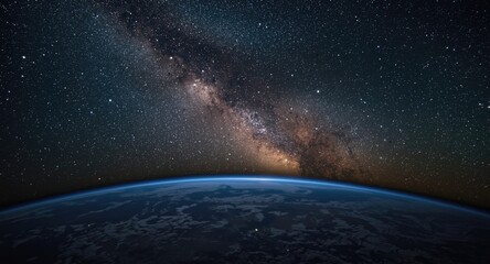 Fototapeta premium Outer space landscape showing Earth beneath a starry Milky Way sky
