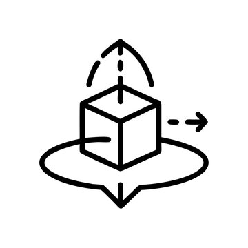 3D model rotation illustration on a white background with arrows for visual guidance
