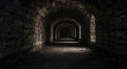 Fototapeta premium Shadow filled ancient dungeon corridors beneath the earth