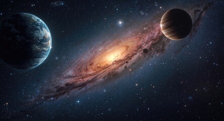 Fototapeta premium Colorful astronomical portrait of planets stars and galaxies highlighting outer space