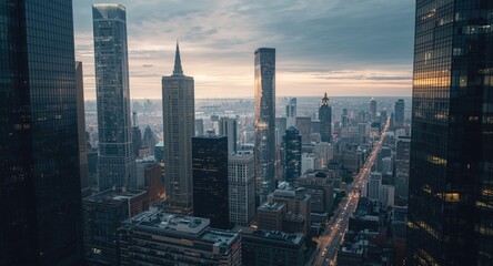 Obraz premium Flourishing metropolitan core with towering buildings and next level technological innovations