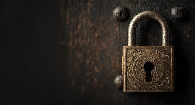 Mystery escape room banner displaying old fashioned key and padlock with subtle background