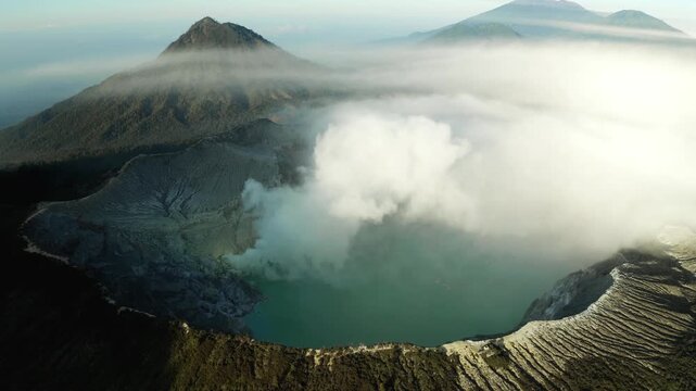 aerial crater of kawah ijen volcano