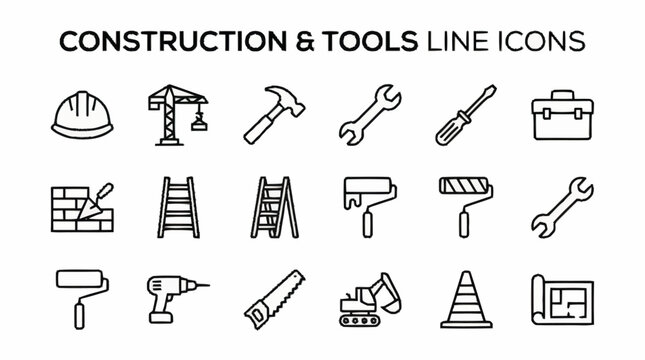 Construction tools line icons set.