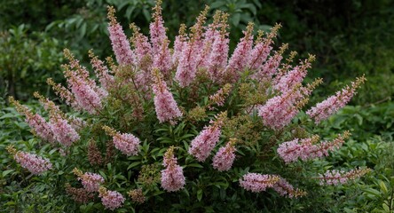 Obraz premium Outdoor scene showcasing Spiraea thunbergii flowering with vibrant greenery