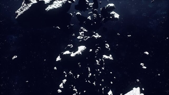 glinting ice fragments assembling into ring around dim planet, probe observing accretion patterns, cool palette and delicate scattering of particles