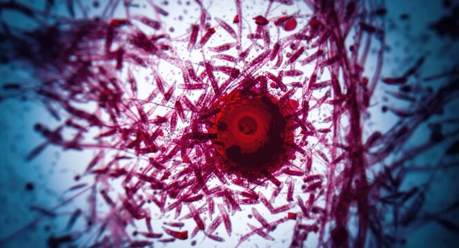 Analysis of dog blood smear revealing heartworm microfilariae using light microscopy
