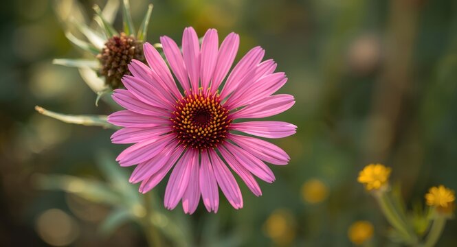 Floral diversity highlighted by pink strawflower bloom