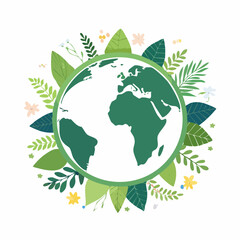 Obraz premium Green earth surrounded by lush foliage and blooming flowers symbolizing environmental protection and ecological harmony