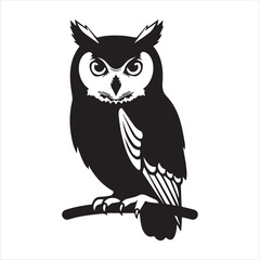 Obraz premium Elegant black and white silhouette of an owl perched on a branch