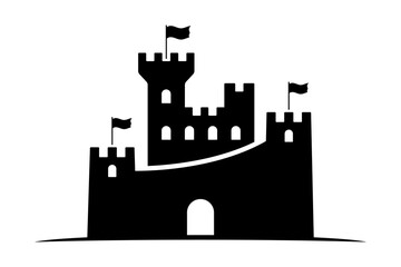 Royal castle icon. Black silhouette. Front view. Vector simple flat graphic illustration. Isolated object on a white background.