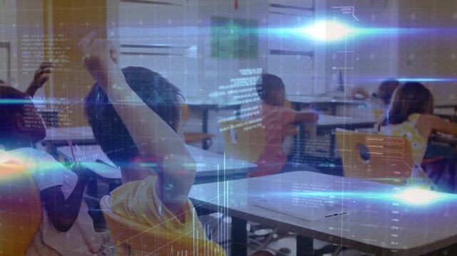 Animation of data processing over diverse schoolchildren learning in classroom